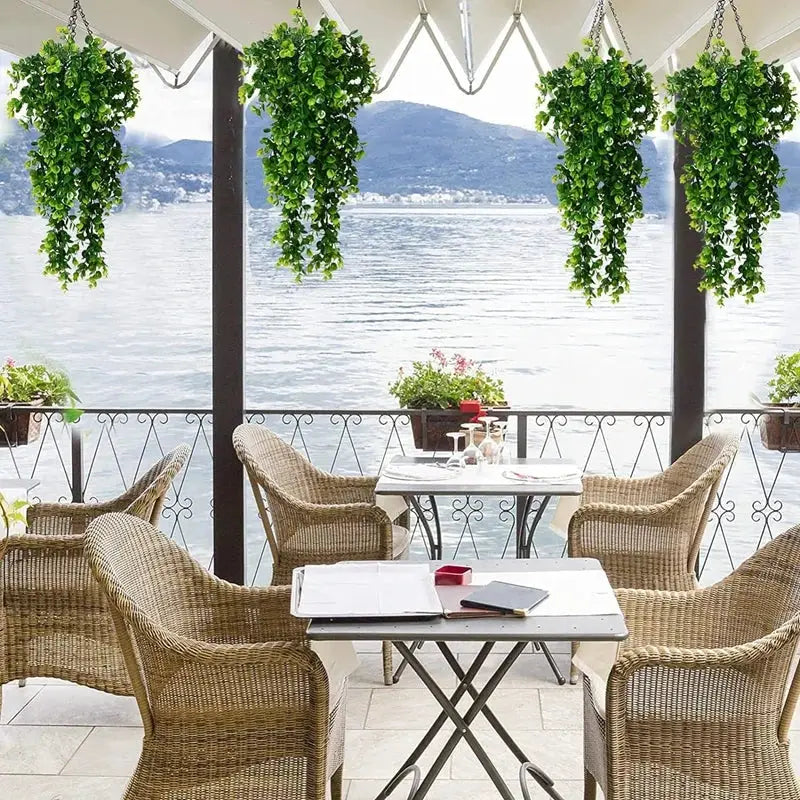 Artificial Five Forks Rattan Eucalyptus Wall Hanging Realistic Greenery Vine For Home And Outdoor Decor Plant