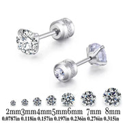 Titanium Steel Stud Earrings For Men And Women Screw Back CZ Zircon Round Four Color Silver Black Rose Gold Golden Gift