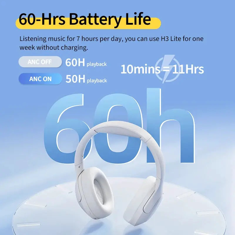 QCY H3 Lite ANC wireless over-ear headphones in white with Bluetooth 5.3 and 60H playback