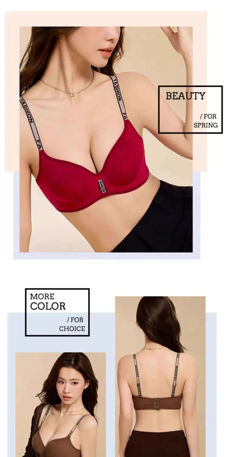 Red smooth push-up wireless bra for small chest, seamless lift, A/B cup by Simples Market