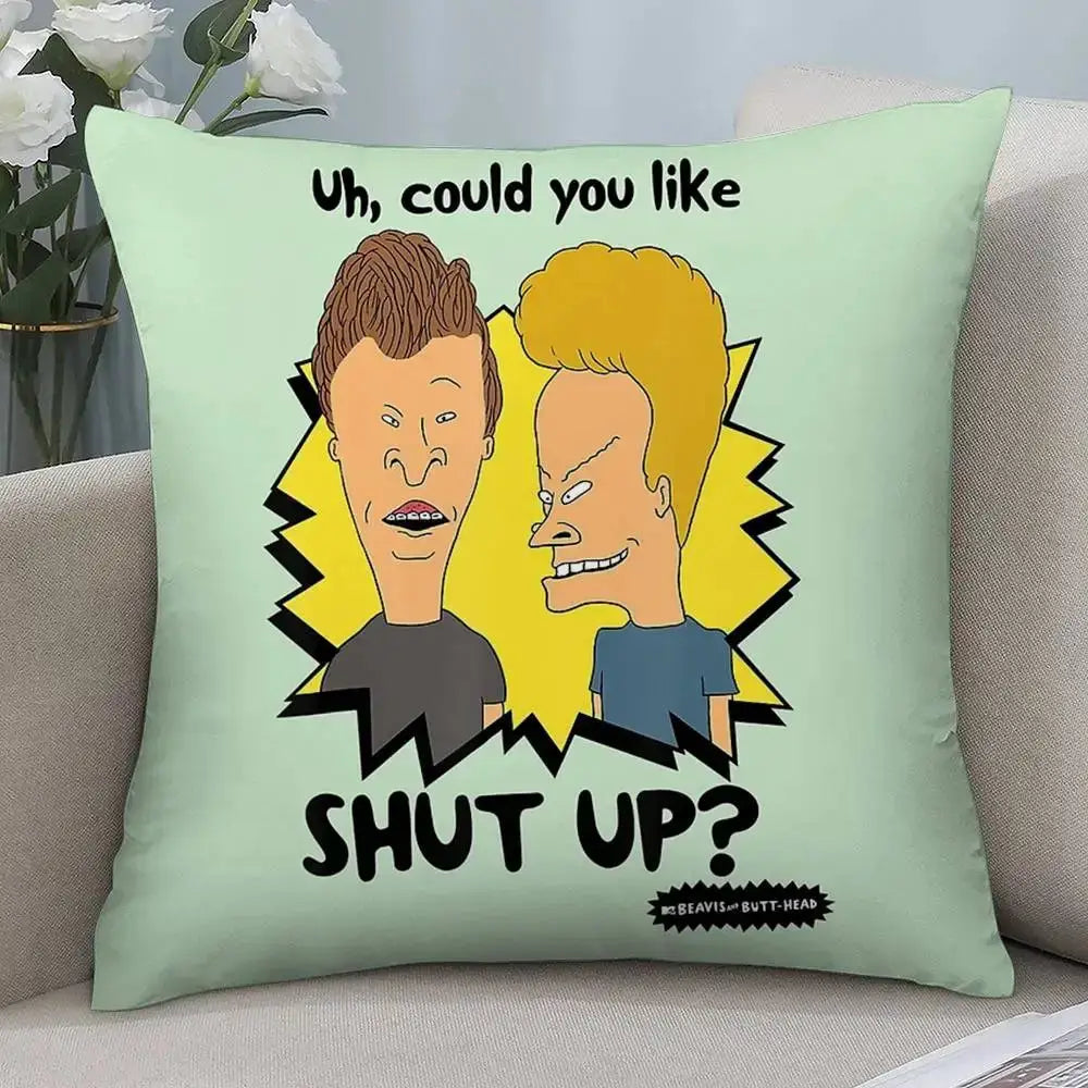 Funny Beavis and Butt-Head pillow case, mint green, square plush cover, double-sided print, Simples Market
