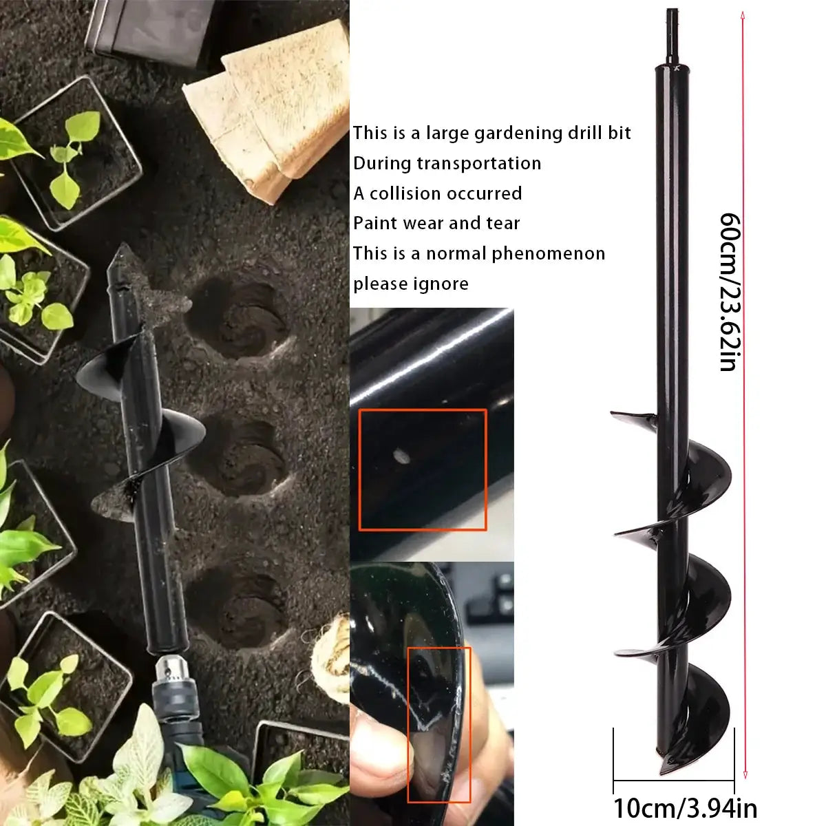 Spiral Hole Drill Bit For Gardening Planting Attach To Corded Or Cordless Drill For Easy Soil Loosening And Hole Digging