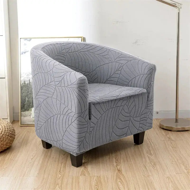 Simples Market elastic club chair cover; light gray leaves jacquard slipcover for single armchair
