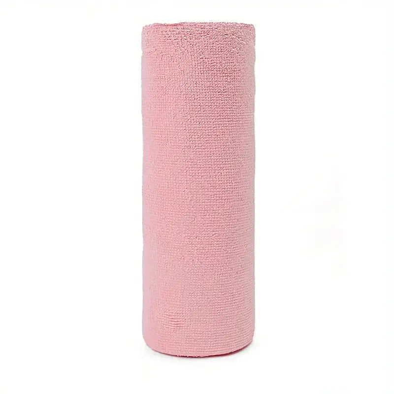 Roll of pink microfiber cleaning towels for kitchen use, reusable and highly absorbent.