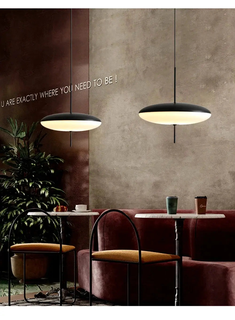 Nordic LED Flying Saucer pendant lights, black top with white underside, set of two by Simples Market