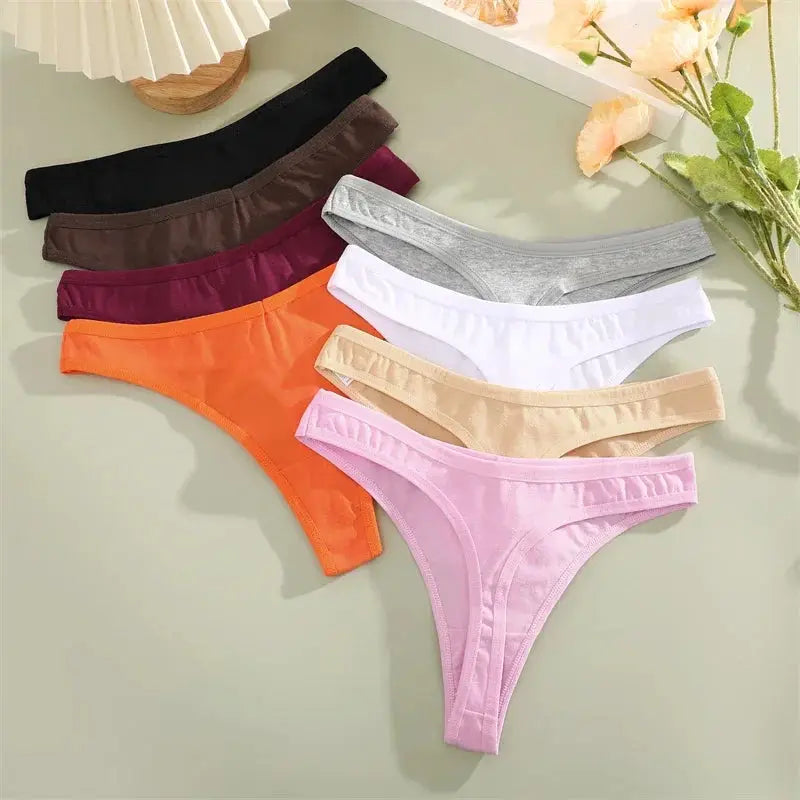 Simples Market cotton thong underwear set, assorted colors, seamless low-rise T-back briefs