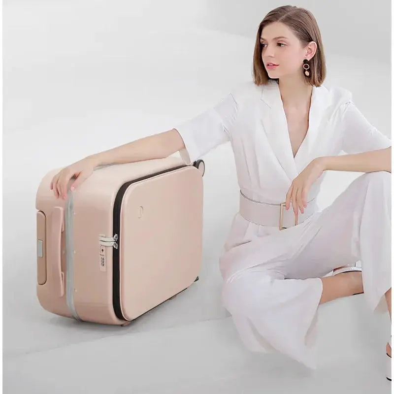 Mixi patent design aluminum frame carry-on suitcase in blush pink by Simples Market