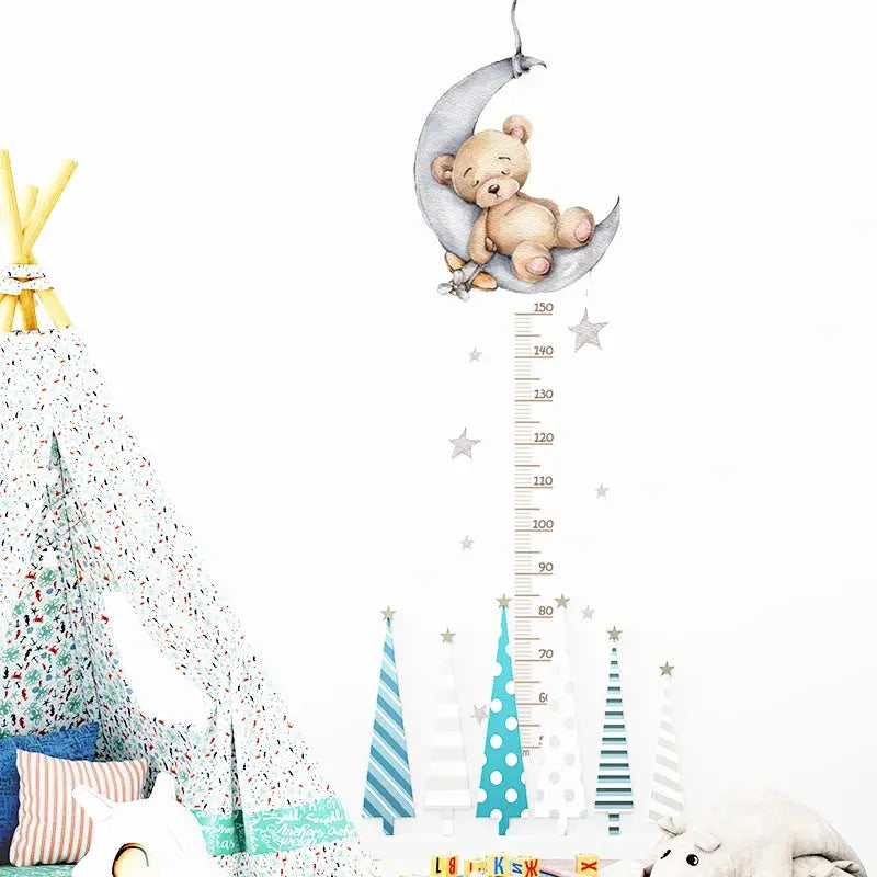 3pc cartoon animal height ruler wall stickers for kids' room, PVC, waterproof, removable.