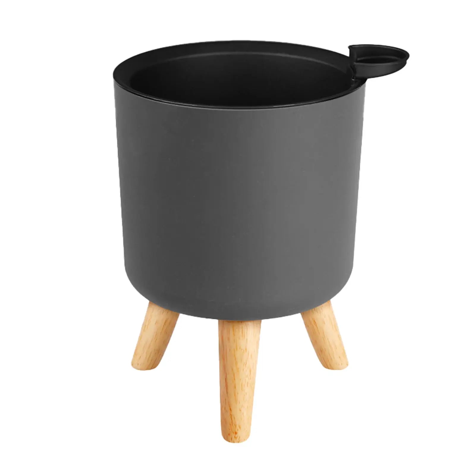 Simples Market floor-standing round black bonsai planter with wooden legs and self-watering drainage