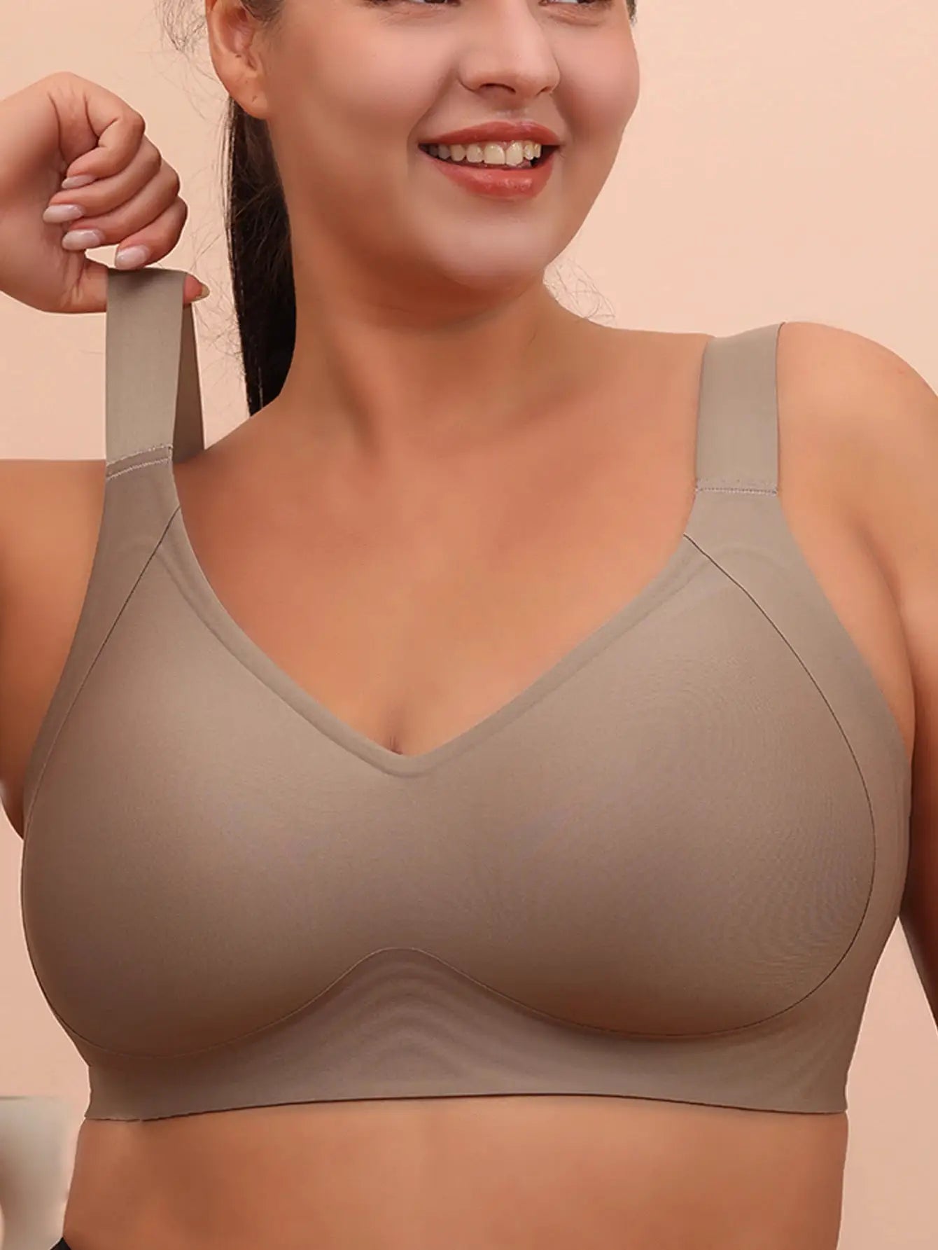 Sleeping wireless bra by Simples Market, beige plus-size 6XL with wide straps