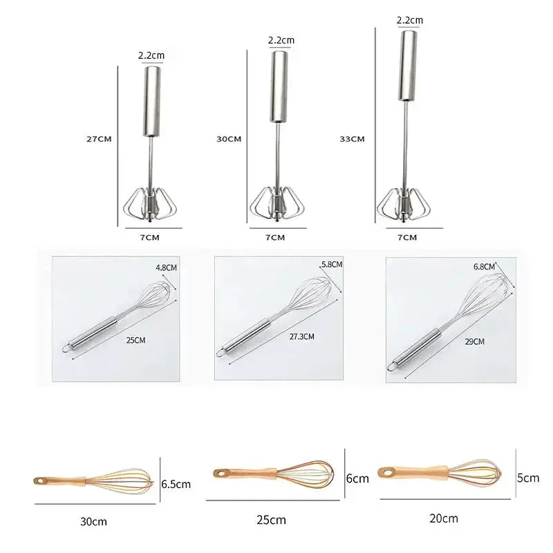 ChefPro Semi Automatic Rotary Whisk With Beech Wood Handle Stainless Steel Head For Effortless Mixing