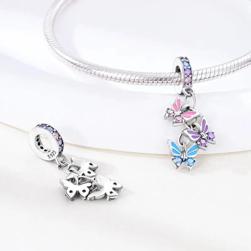 Pink Charms 925 Sterling Silver Heart Bow Perfume Bottle Charms Beads Pendants Fit Bracelet DIY Jewelry Making Women