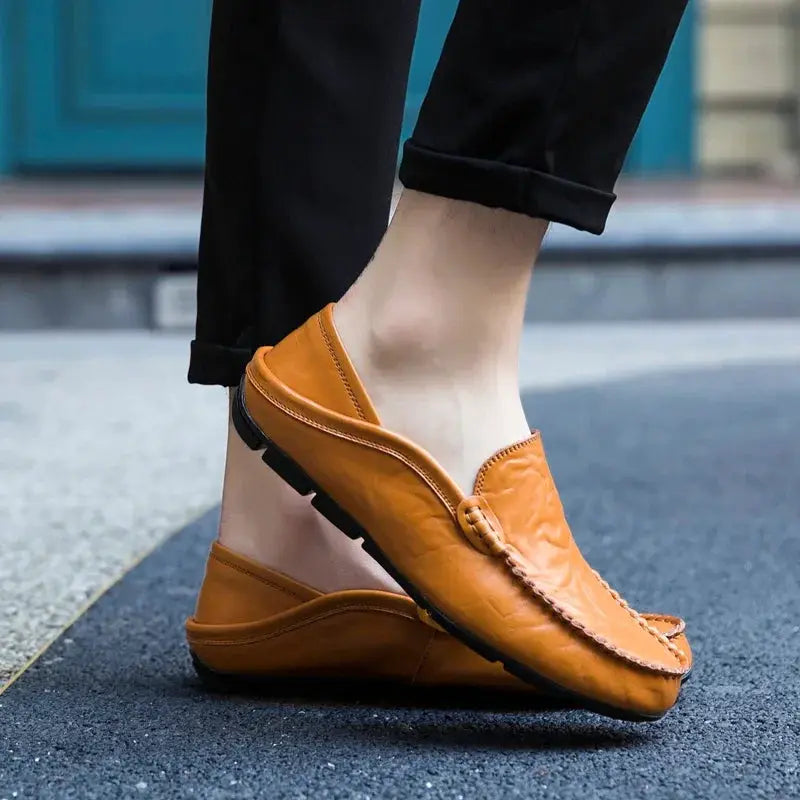 Men's tan genuine leather loafers moccasins slip-ons for casual wear