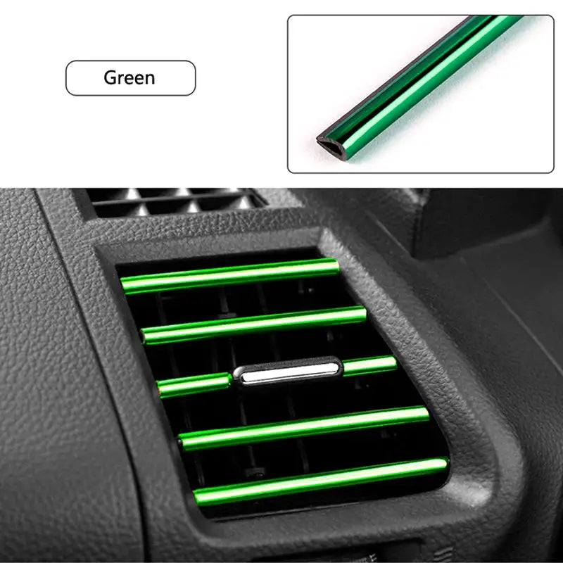 Car air vent decorative strips set, green U-shaped soft grille accessories, 10 pieces universal fit