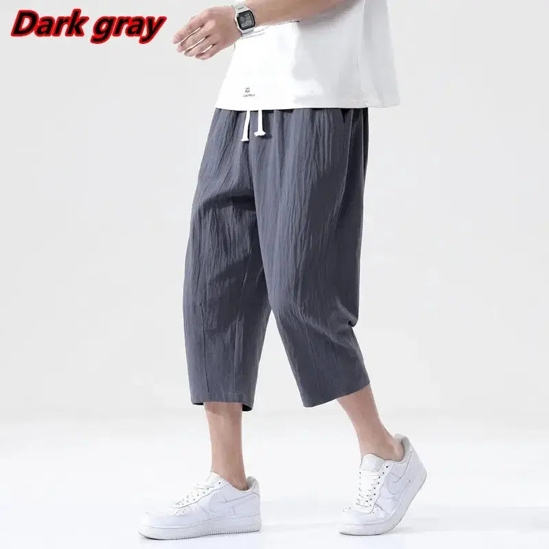 Men's dark gray linen shorts with drawstring waist from Simples Market