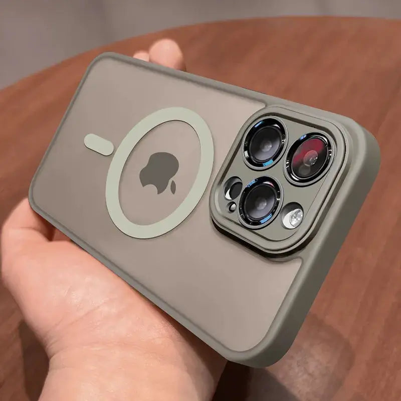 Luxury matte armor MagSafe case in gray for iPhone 11–17, shockproof protective cover