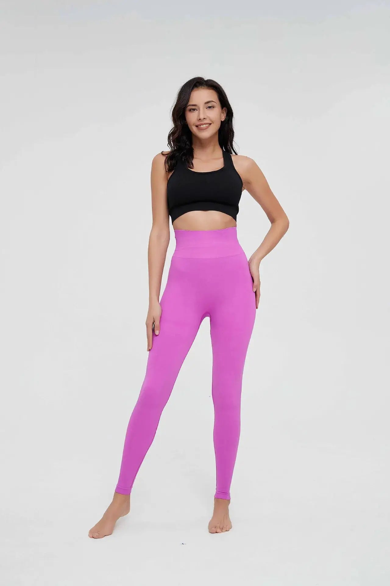 Seamless knitted leggings, high-waist pink gym pants for women by Simples Market