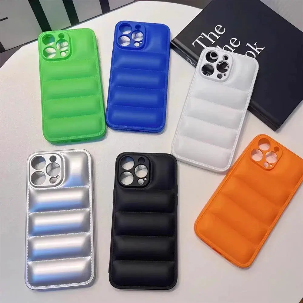 AuroraCase Colorful Down Jacket Pattern Silicone Phone Case For iPhone 16 To 11 Pro Max Plus Shockproof Camera Guard