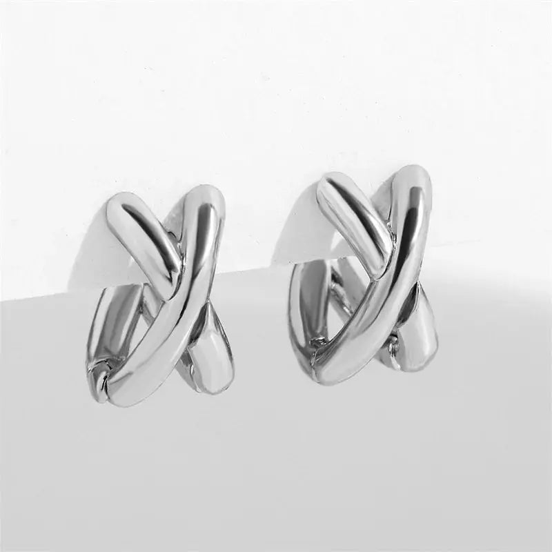 Women Stud Earrings Cubic Zirconia Cross Geometric Design Korean Fashion Jewelry Gift Wholesale