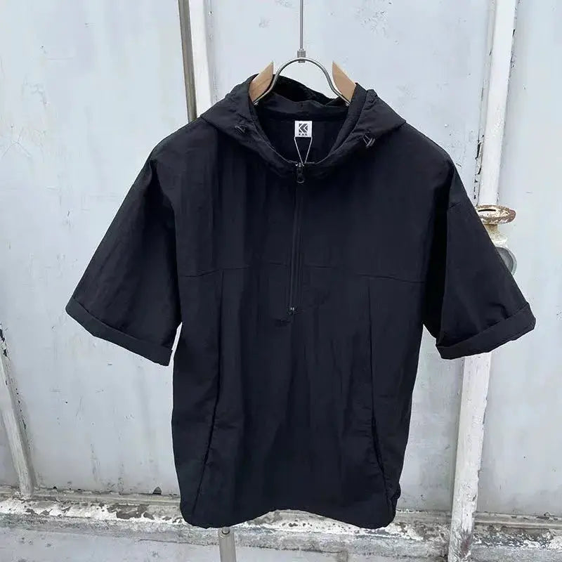 Summer Cargo Style Set Men's Casual Hooded Solid Short Sleeve T-shirt Shorts Loose Fashion High Quality Handsome Sweatshirt Suit
