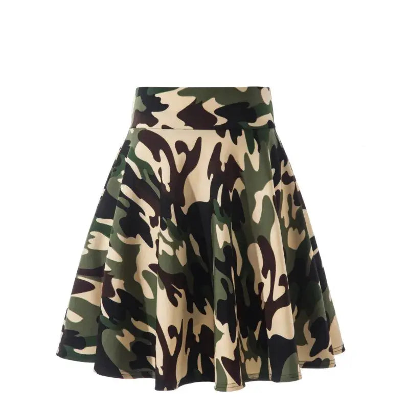 Skirt camouflage flared mini skater by Simples Market in green beige camo print