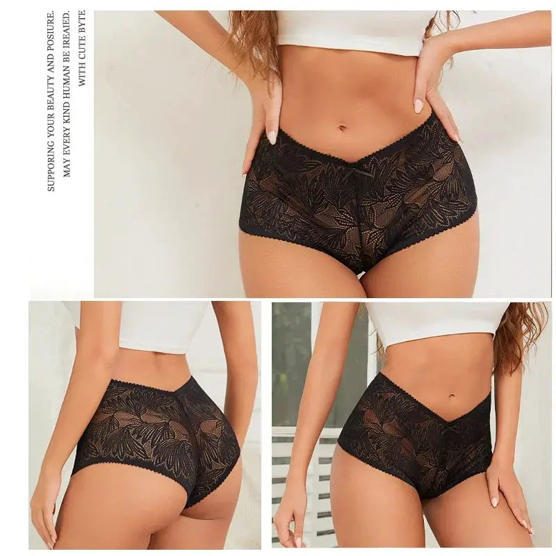 Simples Market 3-pack women's seamless lace briefs in black, high-waist, breathable underwear