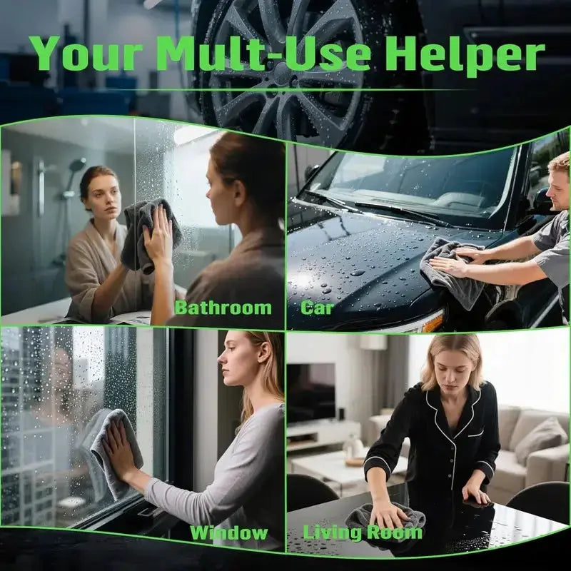 3pc Ultra-Absorbent Microfiber Cleaning Cloths; soft, durable, quick-dry for car, home, bathroom.