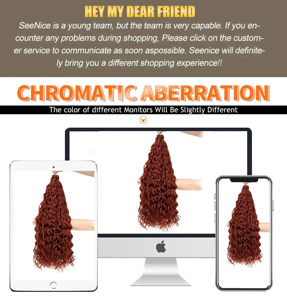 Simples Market Ariel Curl Crochet Hair Extension - ombre red-brown synthetic braids displayed on 3 devices