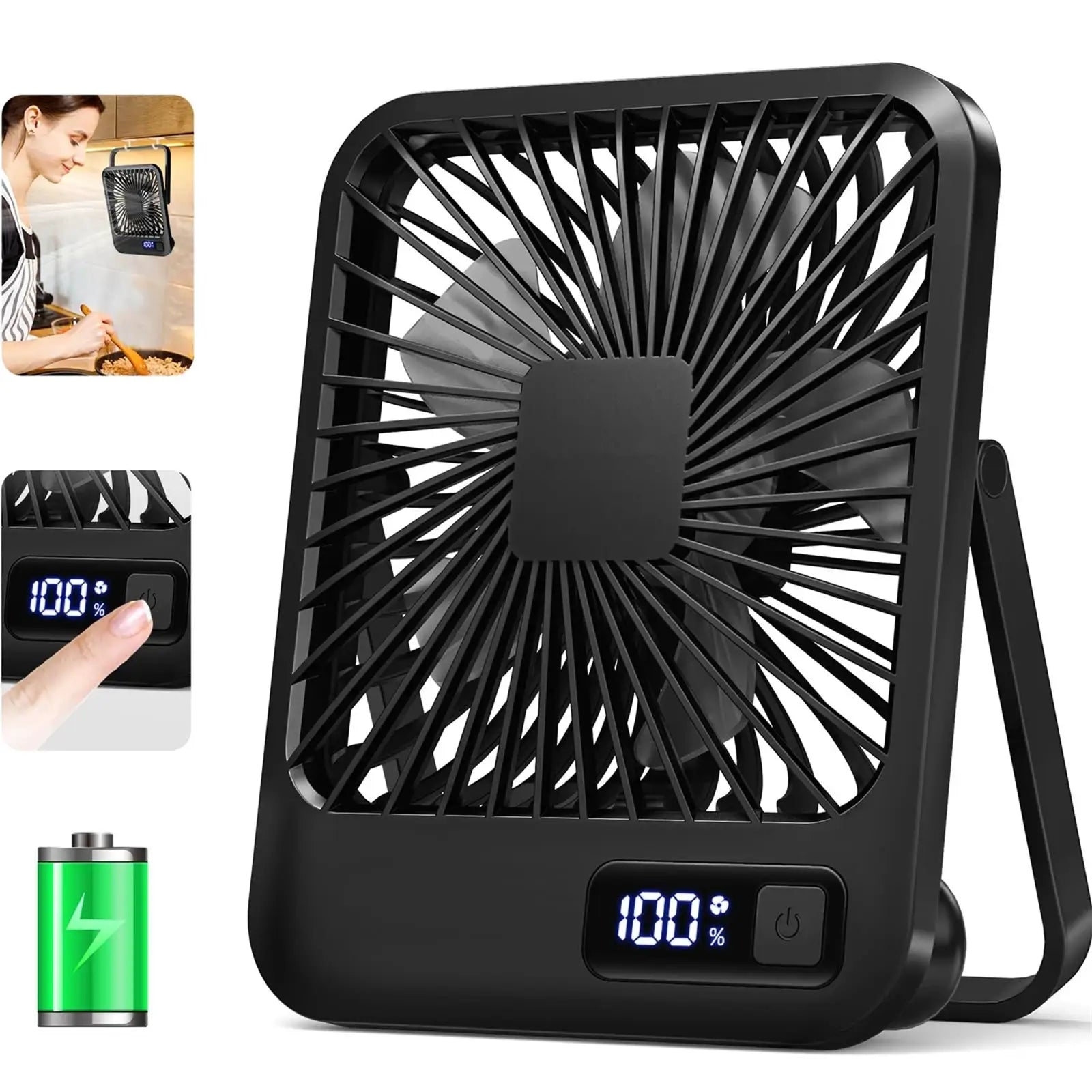 Portable USB Desk Fan With 180 Degree Tilt Folding And Power Display