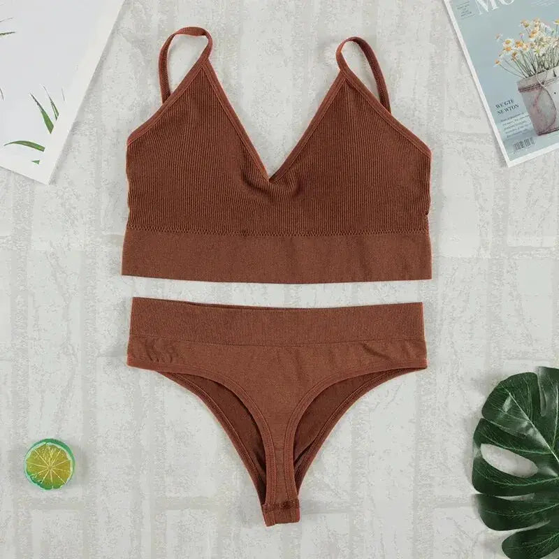 Velvet Lace Seamless Padded Bralette And G String Set For Women Wireless Comfort Everyday Wear