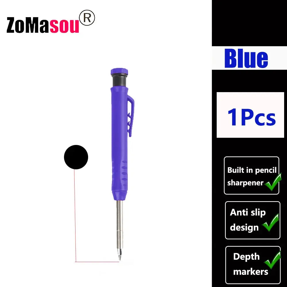 Carpenter mechanical pencil, blue with pocket clip and metal tip
