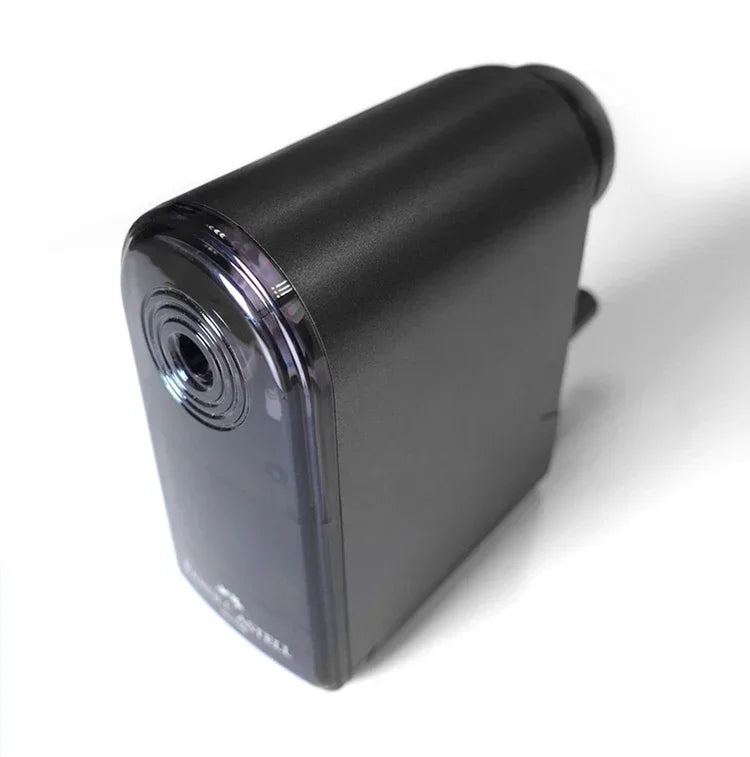 Hand-crank pencil sharpener, large-capacity, black plastic body for sketch art and charcoal pencils