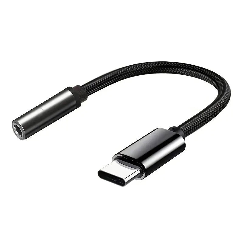 USB-C to 3.5mm headphone adapter with braided black cable by Simples Market