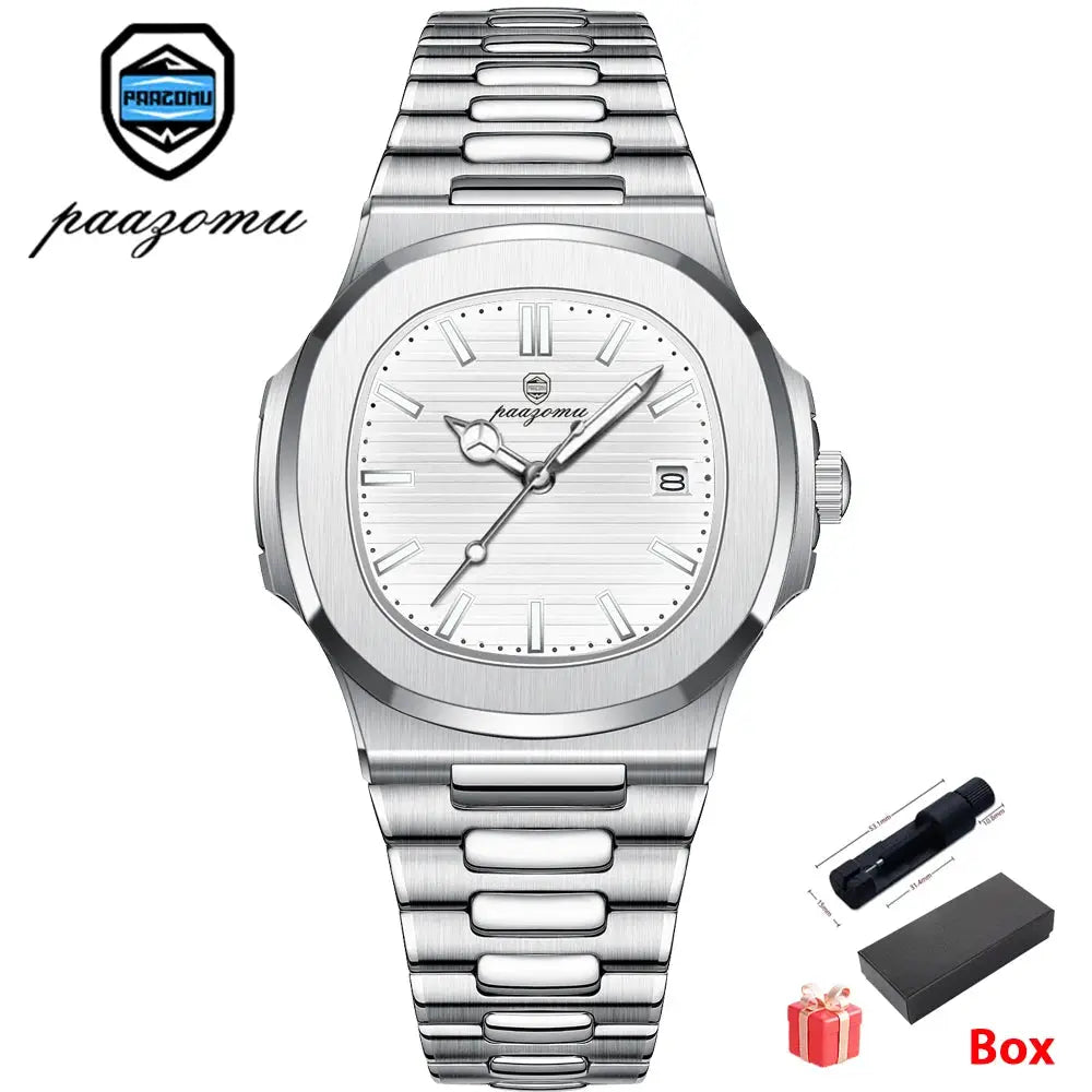 2026 Mens Fashion Watch Stainless Steel Waterproof Luminous Dial Quartz Movement With Date And Week
