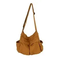 Women's canvas messenger bag, tan, large-capacity shoulder bag.
