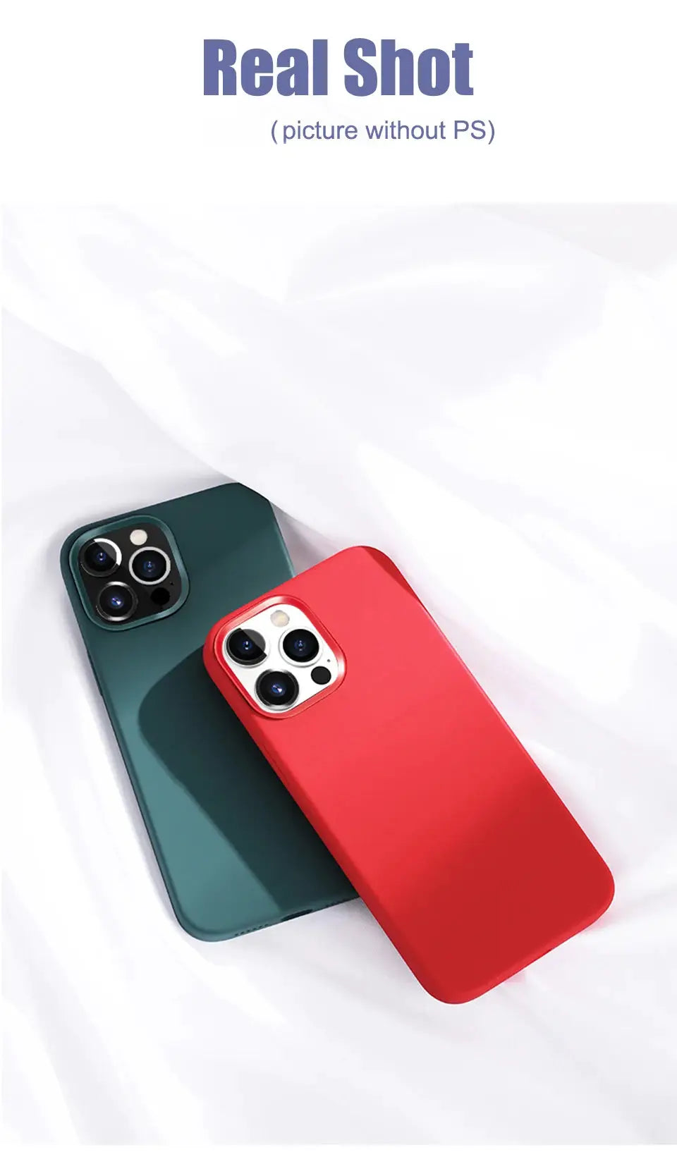 Simples Market liquid silicone iPhone case set in red and teal for Apple iPhone 11–16 Pro Max (2 cases)