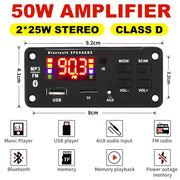 50W Bluetooth 5.0 DIY MP3 WAV Decoder Board for Car Audio DC 12V USB TF Card Slot FM with Mic