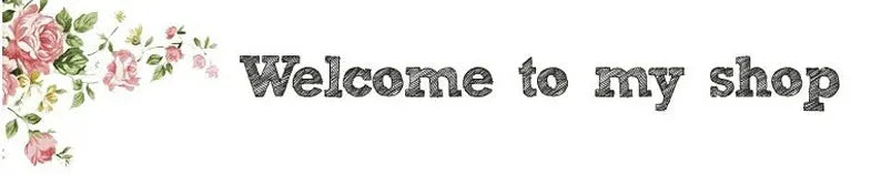Welcome to my shop banner featuring pink roses along the left edge.