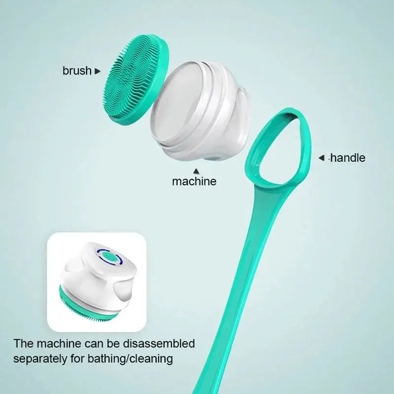 5-in-1 electric shower cleaning brush set with long teal silicone handle and detachable brush heads; rechargeable by Simples Market