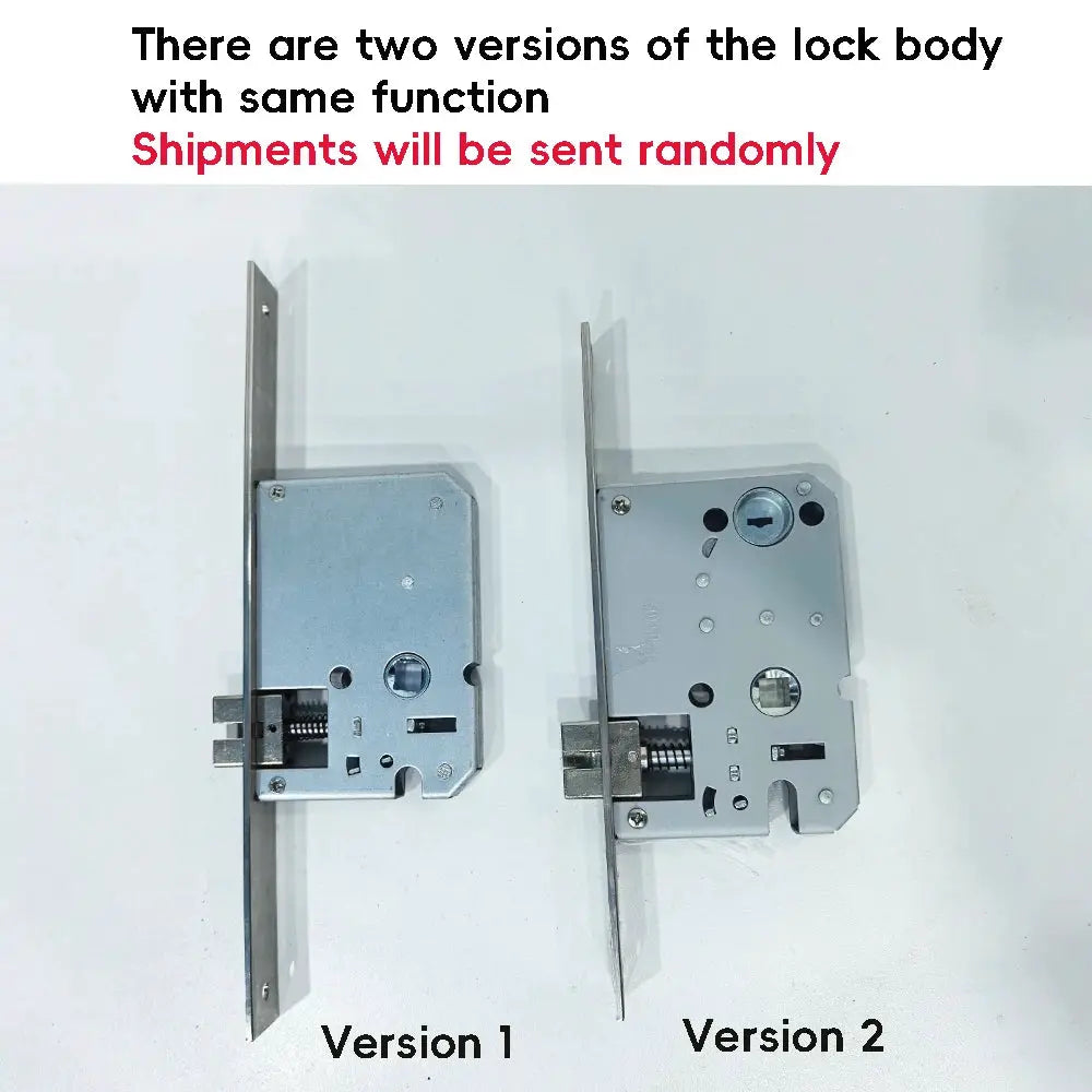RAYKUBE K20 biometric door lock bodies, Version 1 and Version 2, silver metal