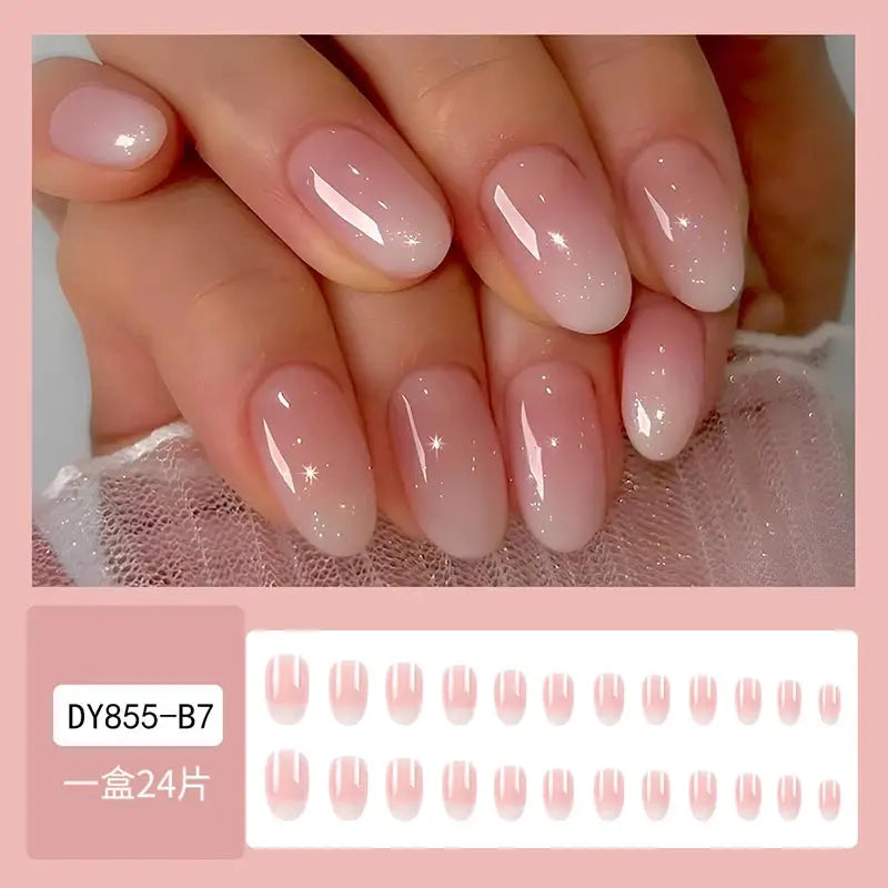 SpringGlow 24Pcs Oval Short Pink Ombre Press On Nails Removable Reusable Nail Art For Sweet Sassy Cool Women