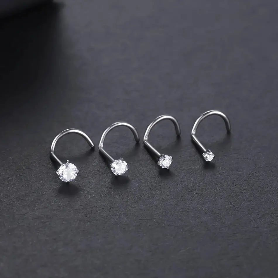 Titanium Nose Stud Ring Set Round CZ Crystal Nose Piercings 1.5mm 2mm 2.5mm 3mm Screw Nostril Piercing Jewelry 20G - Simples Market