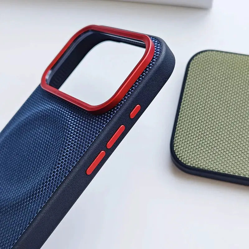 LuxCase Magnetic Soft TPU Frame Case For iPhone 17 Series Nylon Woven Leather Back Anti Fingerprint