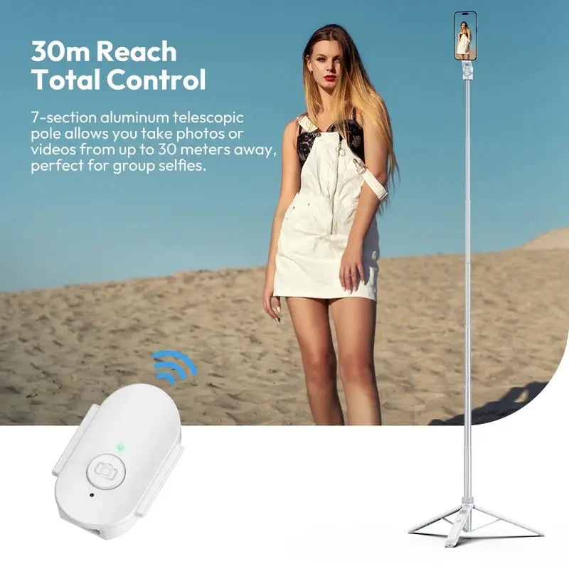 Ulanzi TT88 overhead selfie stick tripod with wireless remote and magnetic clamp, white pole
