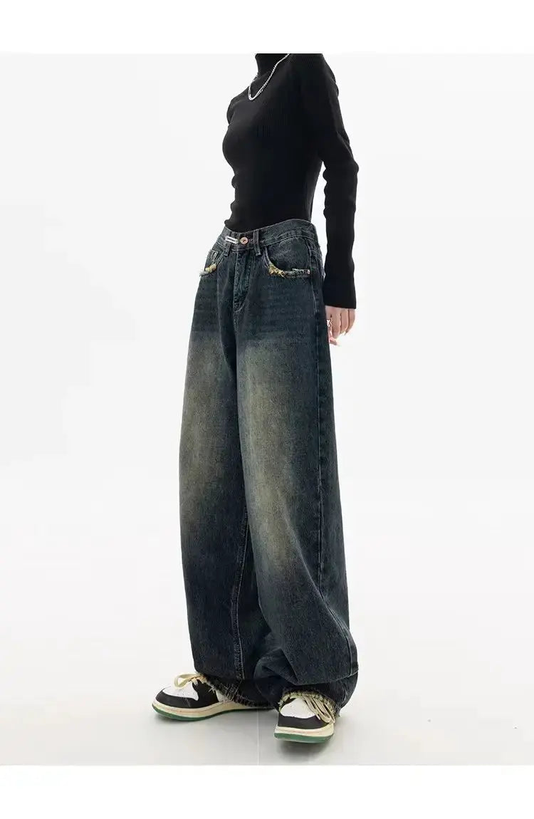 High Waist Wide Leg Jeans Women Harajuku Vintage BF Style Denim