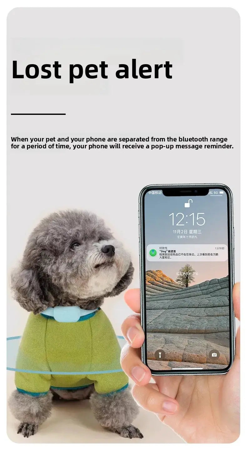Remote pet GPS tracker collar by Simples Market; waterproof real-time tracking for dogs and cats with Apple Find app