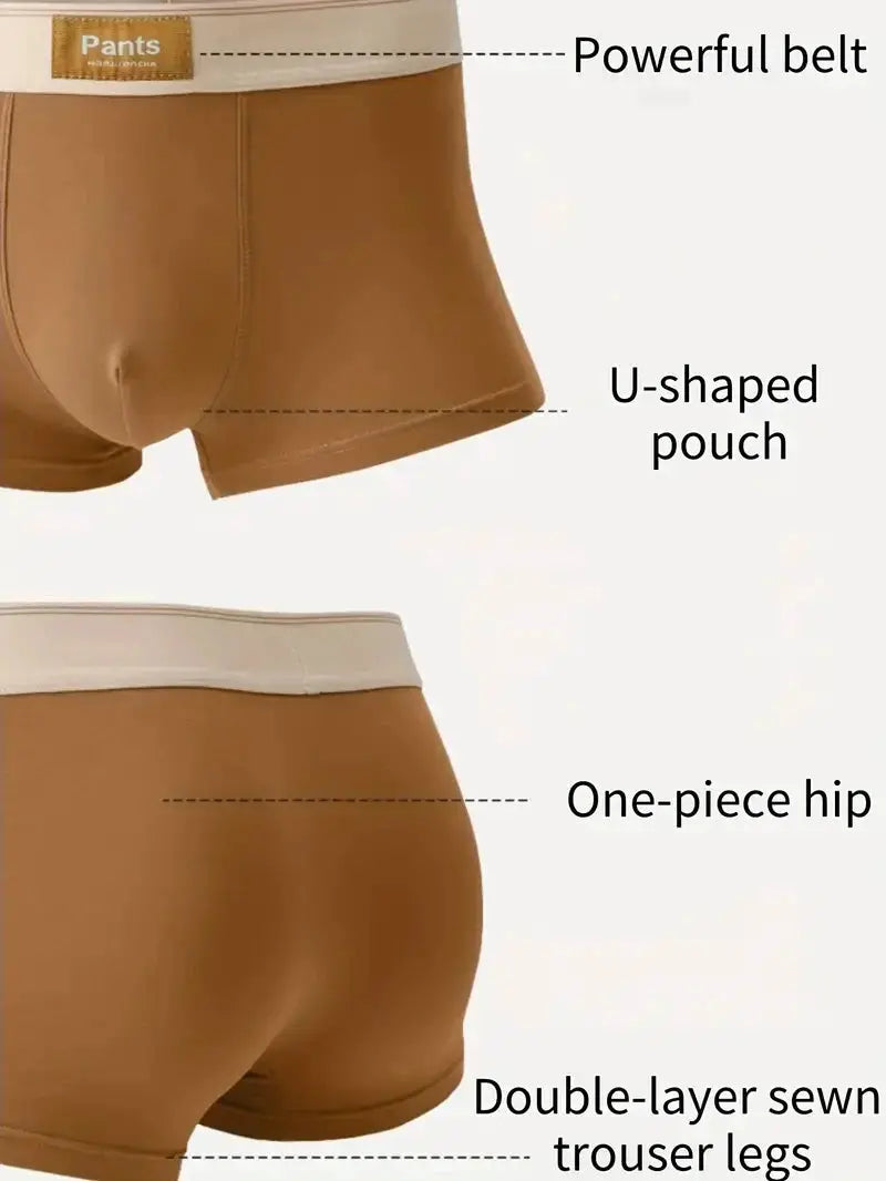 3-pack men's boxer shorts in brown cotton with U-shaped pouch and double-layer leg design