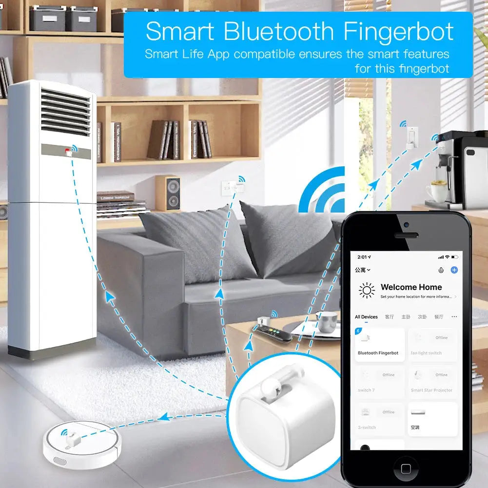 Tuya Bluetooth Finger Robot Switch Button Fingerbot For Light Switches With Smart Life App And Bluetooth Gateway