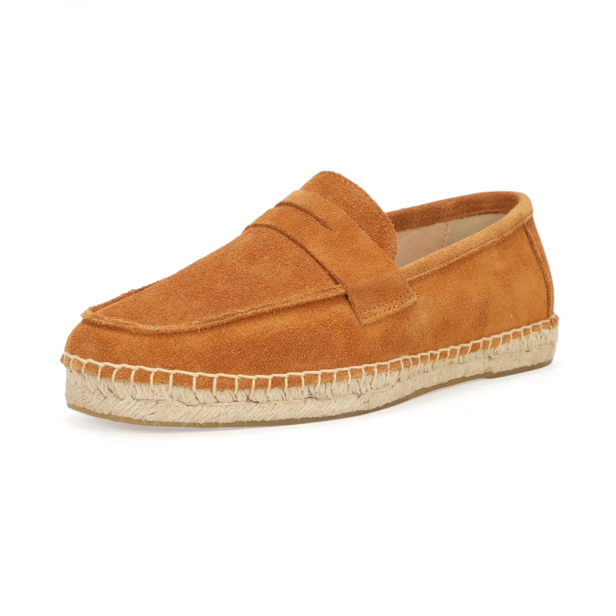 Men's suede espadrille loafers with jute sole in camel brown
