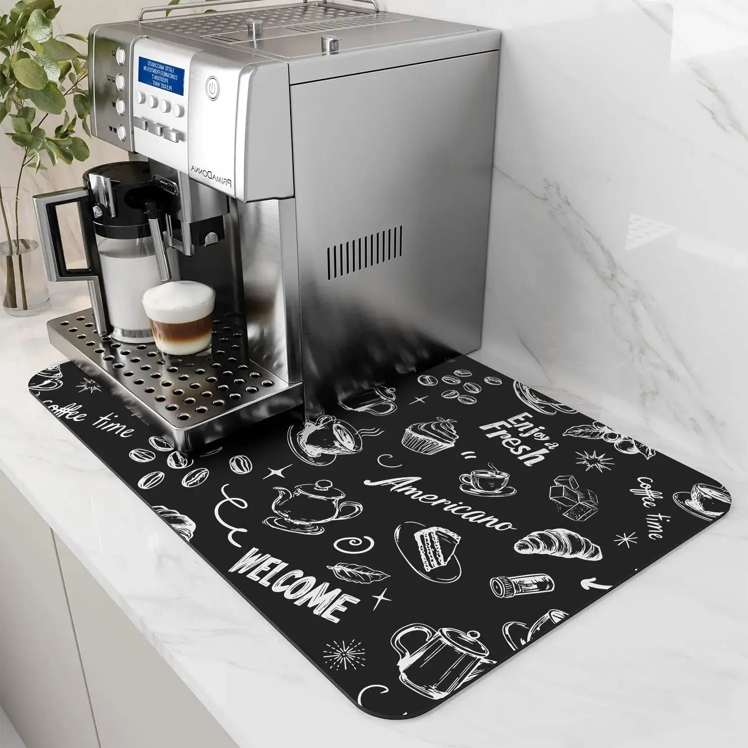 Coffee Machine Mat With Rubber Backing Water Absorbent Dish Drying Pad For Kitchen Worktop Drainage And Home Decor